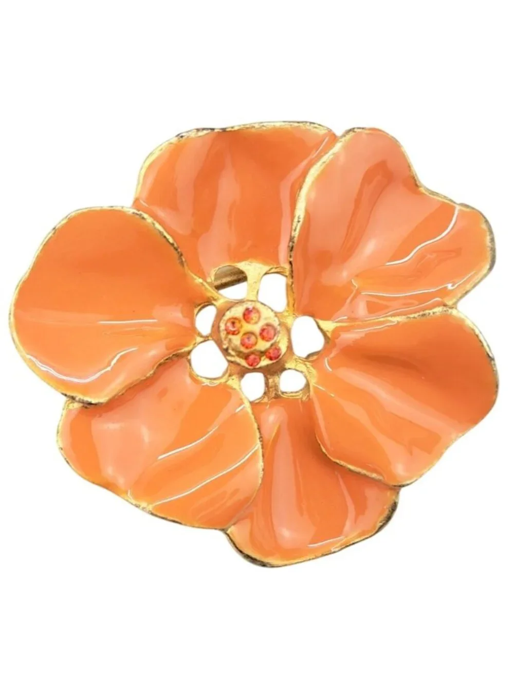 B-Low The Belt Buckle Orange Flower Gold-Tone Metal Enamel Floral Statement - Picture 4 of 8